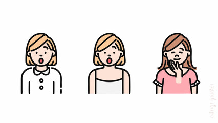 Fototapeta premium Three cartoon women with different expressions and outfits isolated on a white background in a vector art | editable eps vectors silhouette