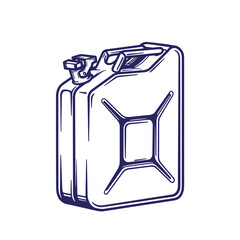 Vintage outline illustration of a classic fuel canister for gasoline or diesel transport