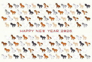 2026年かわいい馬模様の年賀状イラスト