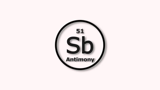 Antimony Element Icon Animation. Atomic Number 51, Chemical Symbol Sb, on White Background 4k Video.