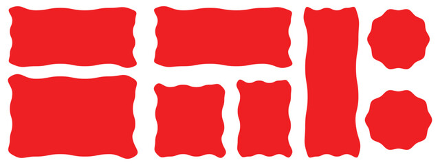 Vector wavy rectangles with red texture, irregular colorful text boxes. Crayon drawn squares and rectangles with wavy rough edges.doodle hand drawn frames with irregular uneven shapes
