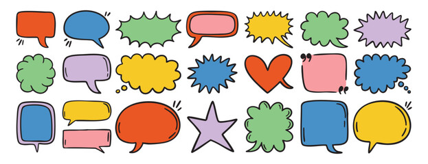 Hand drawn colored cartoon positive kids sketch elements speech bubble. Suitable for stickers, logos, posters, packaging and printable projects.