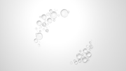 3D Illustration.Background material featuring multiple water droplets on a white background. (Horizontal)