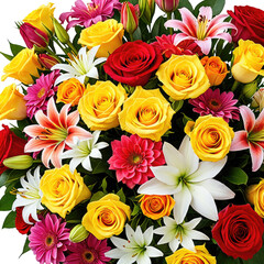 Fototapeta premium Floral bounty Vibrant bouquet of roses, lilies and gerbera daisies