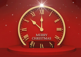 Festive christmas clock with roman numerals showing almost midnight, celebrating the holiday season with a merry christmas message
