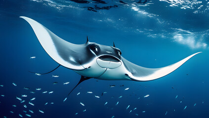 Fish swimming in the sea at night