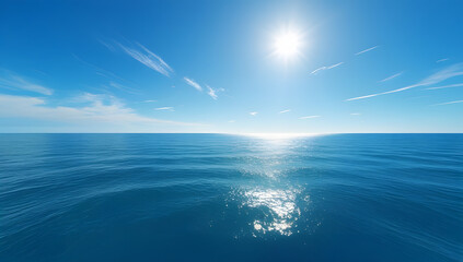 Sun shining over calm sea and blue sky