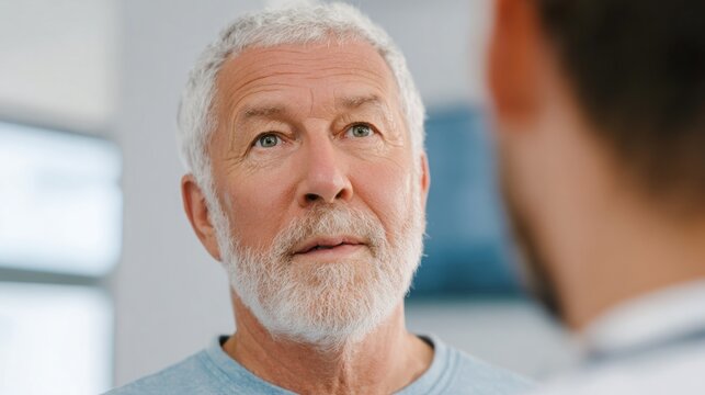 Man in medical office receiving consultation from doctor. - Powered by Adobe