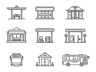 Bus Station Line Art Minimalist Travel Design