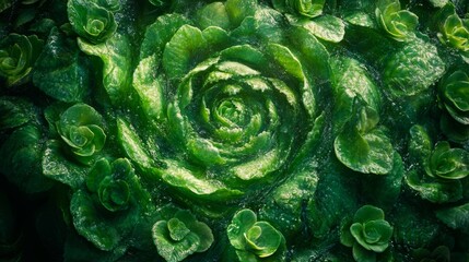 Obraz premium Vibrant green lettuce spirals beautifully in a flourishing garden, showcasing nature's intricate design