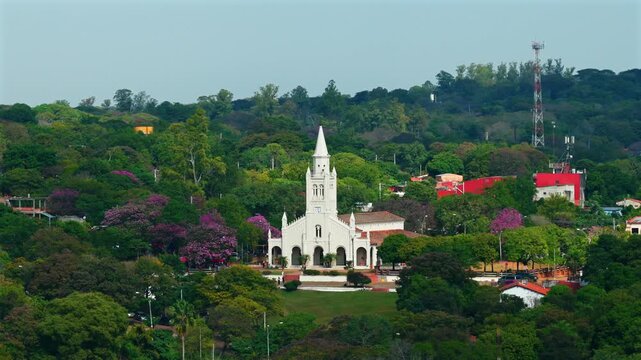 Catholic Church Of Our Lady of Candlemas In Aregua, Paraguay, South America. Aerial Shot