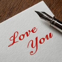 Romantic “I love you” note in red ink on white paper