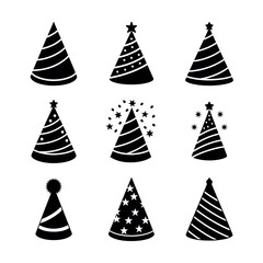 Party Hat Icons Set Vector Collection in Black Silhouette Style