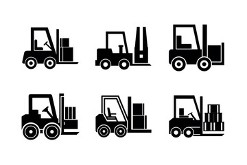 Naklejka premium Forklift Icons Set Vector Collection in Black Silhouette Style