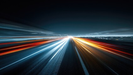 Long exposure shot of a highway at night, with streaks of light from moving vehicles