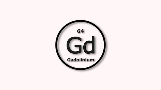 Gadolinium Element Icon Animation. Atomic Number 64, Chemical Symbol Gd, on White Background 4k Video.