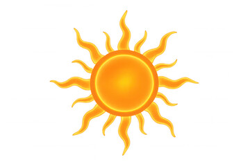 Stylized sun illustration representing heat, energy, light, and warmth with a vibrant orange and yellow gradient on transparent background
