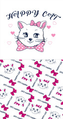 Fototapeta premium happy cat all over print illustration pattern vector design