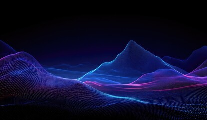 Digital landscape with vibrant blues, purples, and pinks, in a flowing, dotted grid