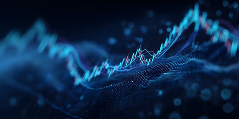 Abstract glowing blue digital waveform representing financial market trends and economic data analysis