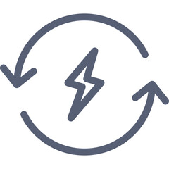 Gray Lightning Bolt Inside Circular Arrows Symbol on Transparent Background