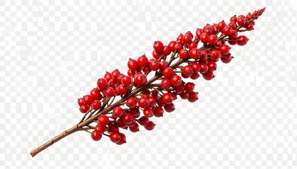 A sprig of bright red winterberries isolated on white background, perfect for holiday decorations and designs