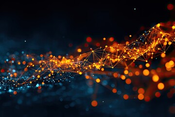 Abstract artwork depicting interconnected glowing orbs and lines against a dark background