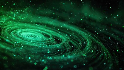 Emerald-toned swirling nebula with shimmering bokeh, evoking cosmic depth and ethereal beauty