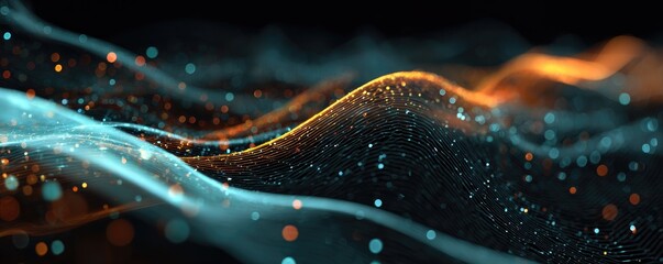 Abstract image with flowing curves, gradients, and particles that give it a sense of depth and movement