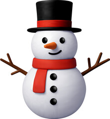 Cute 3D Snowman with Red Scarf and Hat