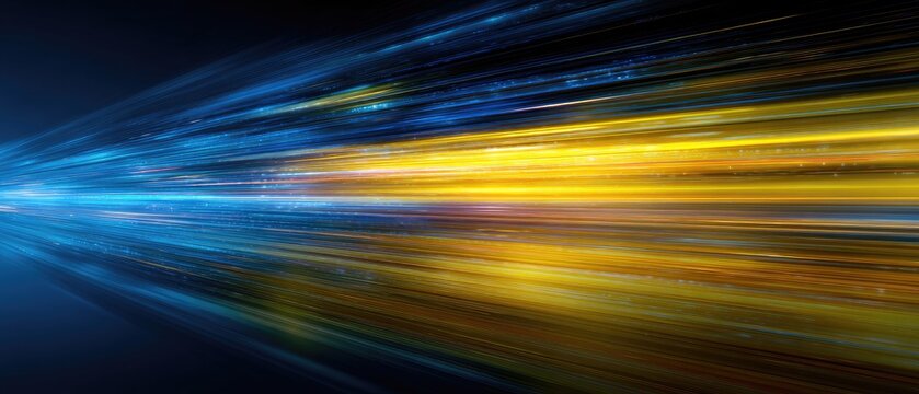 Abstract, dynamic image of colored streaks of light and energy radiating across dark background