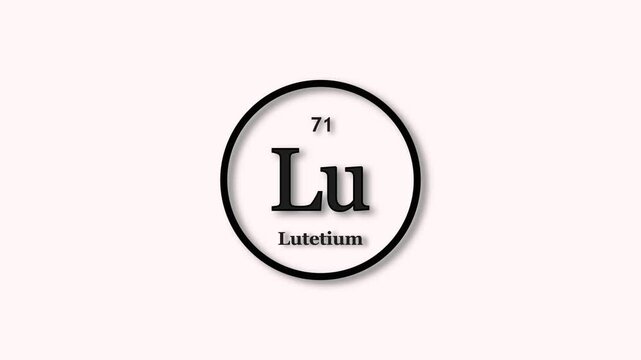 Lutetium element icon animation. Atomic number 71, Chemical symbol Lu, on white background 4k video.