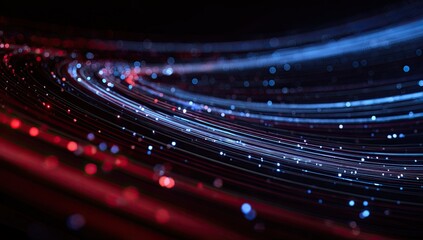 Abstract view of blurred red and blue light trails with bokeh effects