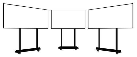 Digital Signage Displays on Stands with Blank Screens for Advertising and Presentation, Front And Side View, Isolated On White Background. Vector Illustration