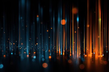 Abstract digital image with vibrant blue and orange light trails against a dark background