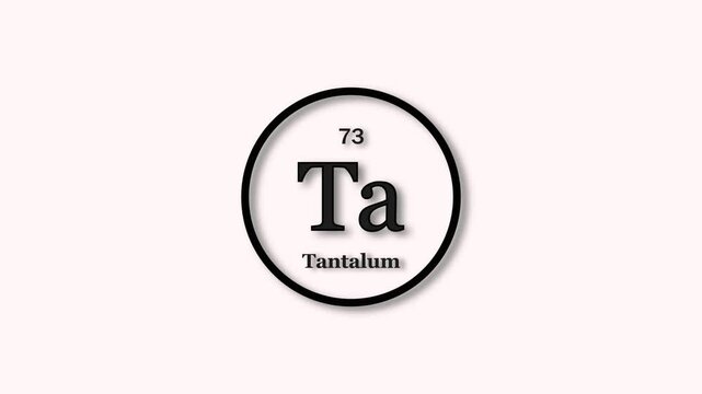 Tantalum element icon animation. Atomic number 73, Chemical symbol Ta, on white background 4k video.