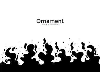 Abstract black and white graphic design featuring a stylized, organic, decorative border with splatters.