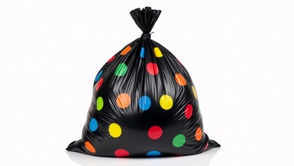 Fototapeta premium Black Trash Bag With Colorful Polka Dots