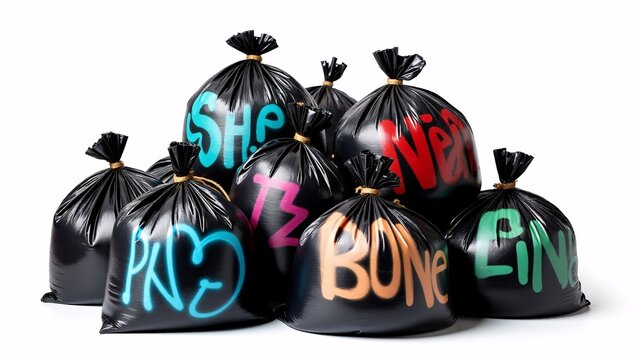 Trash Bags With Colorful Graffiti Text