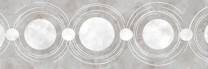 A seamless pattern of white circular geometric shapes on a gray textured background