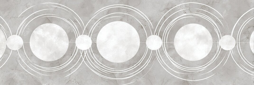A seamless pattern of white circular geometric shapes on a gray textured background