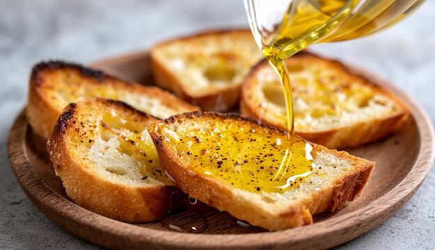 slices of toasted bread with a drizzle of extra virgin olive oil (EVOO)