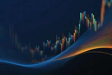 Abstract illustration of financial data with colored bars and curved lines