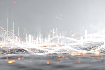 Abstract digital landscape depicts data visualization with glowing particles