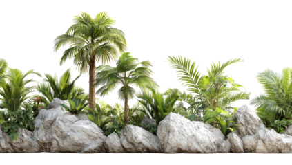 Tropical plants and rocks border