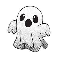Cute cartoon ghost with big eyes and open mouth hand drawn sketch for halloween
