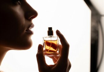 Fototapeta premium Woman Sampling Perfume — Backlit Beauty Close-Up