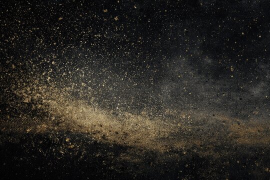 Abstract shot of golden particles swirling against a stark black background