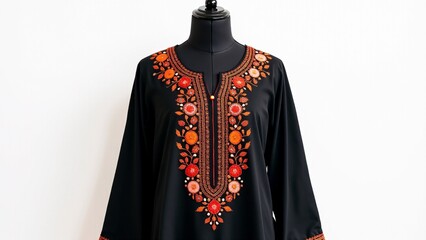 Black Embroidered Dress Displayed On Mannequin