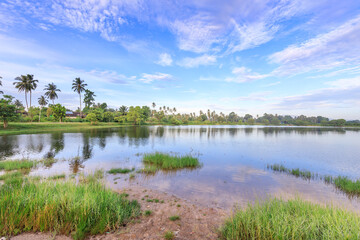 Beautiful lake with palm trees in the background